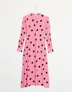 Розовое платье миди в горошек New Look-Розовый