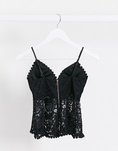 Черный кружевной топ с баской New Look