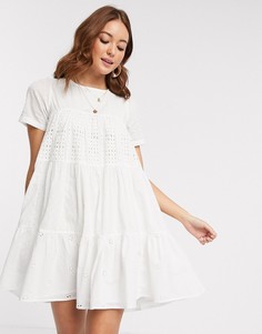Белое свободное платье мини с вышивкой ришелье ASOS DESIGN-Белый