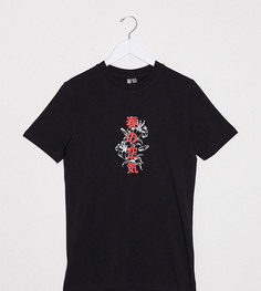 Черная узкая футболка с надписью на японском языке ASOS DESIGN Tall-Черный