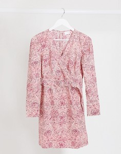 Розовое платье мини с запахом и поясом Vila-Розовый