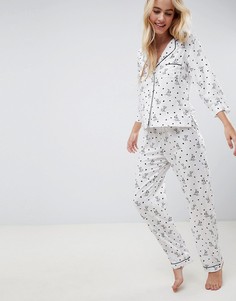 Классический пижамный комплект с принтом в стиле 101 далматинца ASOS DESIGN-Белый
