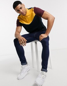 Бордовая футболка-поло с узором шеврон ASOS DESIGN-Красный