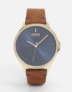 Часы с коричневым кожаным ремешком HUGO 1530134-Коричневый