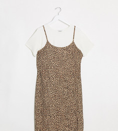 Платье мини на бретелях с леопардовым принтом и футболкой Wednesdays Girl Сurve-Коричневый