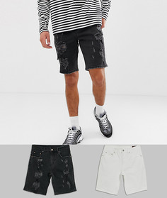 Узкие джинсовые шорты (рваные черные/ белые) ASOS DESIGN-Мульти