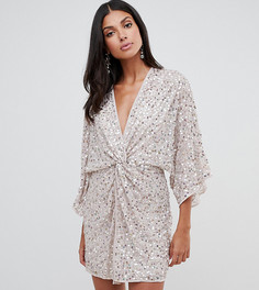 Платье-кимоно мини с узлом спереди и пайетками ASOS DESIGN Tall-Розовый