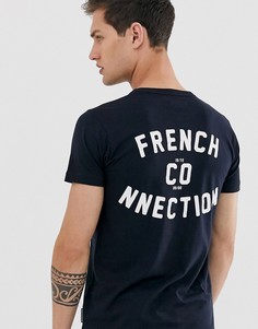 Футболка с логотипом и принтом на спине French Connection-Темно-синий