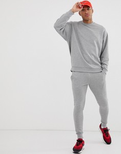Серый меланжевый спортивный костюм из oversize-свитшота и зауженных джоггеров ASOS DESIGN