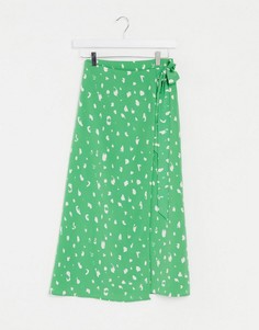 Зеленая юбка миди в горошек с запахом Monki-Зеленый