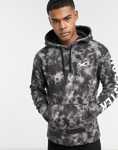 Черный свитшот с капюшоном и принтом тай-дай Hollister