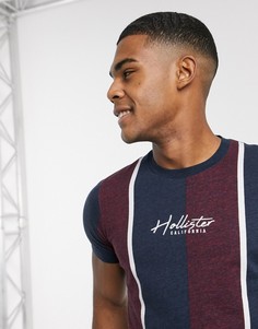 Бордовая обтягивающая футболка в полоску с логотипом Hollister-Красный