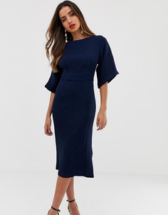Темно-синее платье-футляр в рубчик с поясом Closet London-Темно-синий