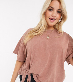 Футболка с узлом спереди ASOS DESIGN Curve-Бежевый