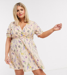 Розовое платье мини с V-образным вырезом и цветочным принтом Vero Moda-Розовый