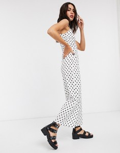 Белый комбинезон в горошек с бретельками и сборками Bershka