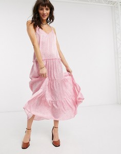 Розовое ярусное платье на бретельках с цветочным принтом Topshop-Розовый