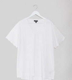 Белая футболка с вышивкой ришелье на рукавах New Look Curve-Белый