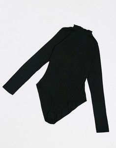 Боди черного цвета с высоким присборенным воротником New Look-Черный