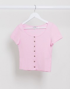 Розовая футболка в рубчик из органического хлопка Monki-Розовый