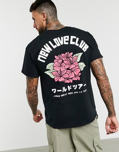 Розовая футболка oversized с цветочным принтом New Love Club-Черный