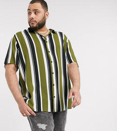 Рубашка в полоску с воротником в рубчик River Island Big & Tall-Зеленый