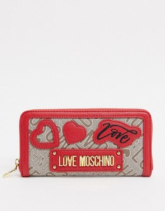 Большой жаккардовый кошелек с нашивками и логотипом Love Moschino-Красный