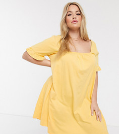 Свободное платье с квадратным вырезом и оборками на рукавах ASOS DESIGN Curve-Желтый