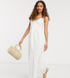 Белое ярусное платье макси на бретелях ASOS DESIGN Petite-Белый