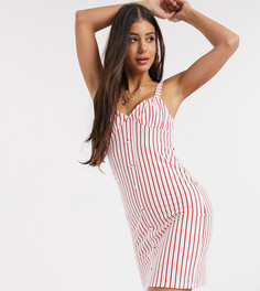 Белый сарафан в красную полоску с чашечками и пуговицами ASOS DESIGN Tall-Мульти