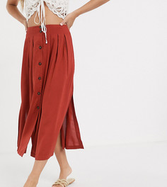 Юбка миди рыжего цвета с пуговицами ASOS DESIGN Petite-Красный