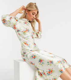 Платье миди с цветочным принтом и пышными рукавами эксклюзивно для ASOS DESIGN Tall-Мульти
