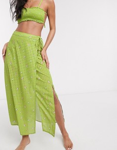 Зеленый саронг миди с цветочным принтом Fashion Union