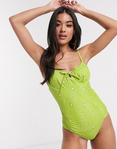 Слитный купальник на косточках с цветочным принтом Fashion Union-Зеленый