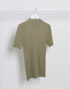 Обтягивающая футболка цвета хаки в рубчик ASOS DESIGN-Зеленый
