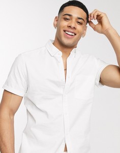 Узкая белая оксфордская рубашка с короткими рукавами ASOS DESIGN-Белый