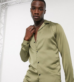 Атласная рубашка классического кроя цвета хаки ASOS DESIGN Tall-Зеленый