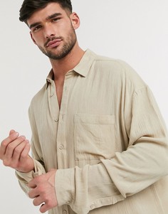 Светло-бежевая рубашка в стиле oversized из вискозы ASOS DESIGN-Бежевый