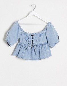 Джинсовый топ с завязками на рукавах ASOS DESIGN-Синий