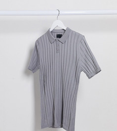 Серая трикотажная обтягивающая футболка-поло в рубчик ASOS DESIGN Tall-Серый