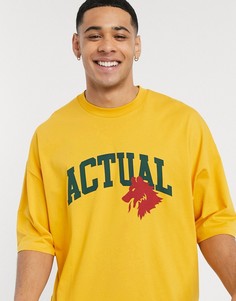 Футболка в стиле oversized с отворотами на рукавах и принтом "Actual" ASOS DESIGN-Желтый