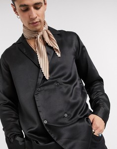 Черная двубортная атласная рубашка ASOS DESIGN-Черный