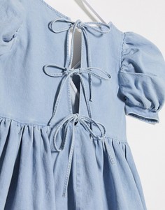 Свободное джинсовое платье с пышными рукавами ASOS DESIGN-Синий