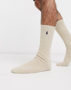 Светло-коричневые носки в рубчик с логотипом Polo Ralph Lauren-Светло-коричневый