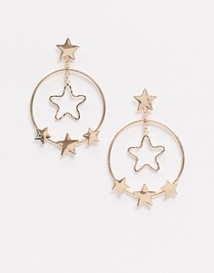 Золотистые серьги-подвески со звездами Monki-Золотой