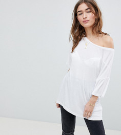 Футболка в рубчик с открытыми плечами ASOS PETITE-Белый