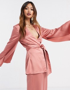 Атласный пиджак от костюма из 3 предметов ASOS DESIGN-Розовый
