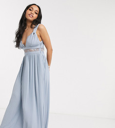 Эксклюзивное голубое платье макси с кружевной вставкой ASOS DESIGN Petite-Синий