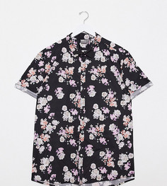 Темно-синяя поплиновая рубашка с цветочным принтом узкого кроя ASOS DESIGN Plus-Темно-синий