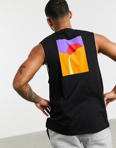 Свободная футболка без рукавов с принтом на спине ASOS DESIGN-Черный